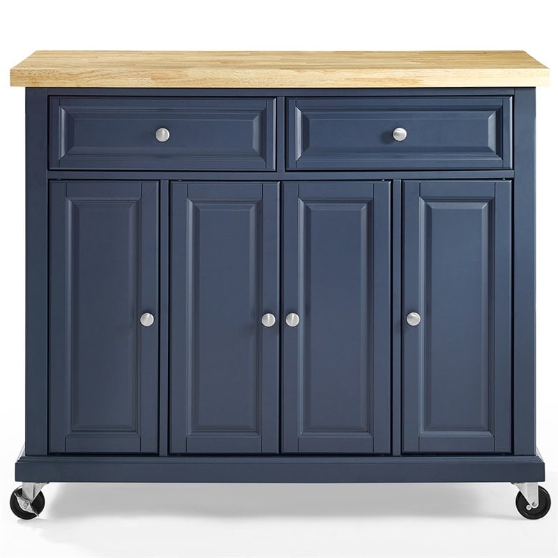 Crosley Furniture Madison Wood Top Kitchen Cart in Navy/Natural
