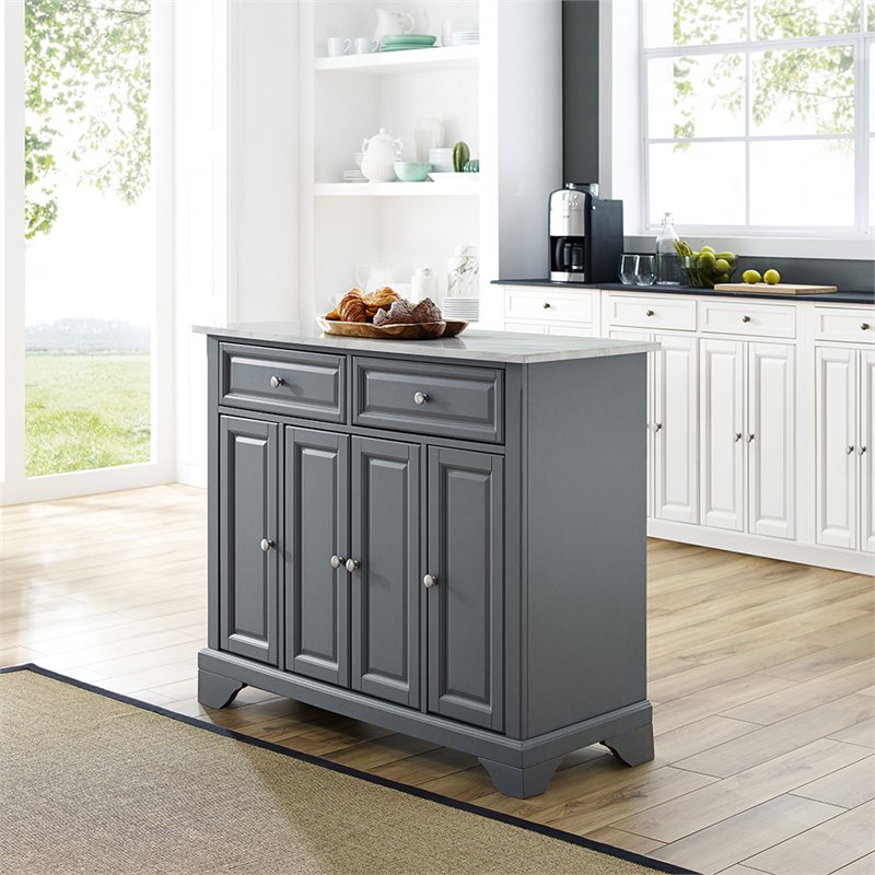 Crosley Furniture Wood/Faux Marble Top Kitchen Island in Gray