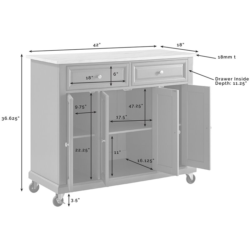 Crosley Furniture Avery Wood/Faux Marble Top Kitchen Cart in Distressed Gray