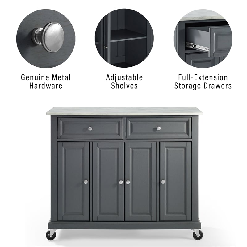 Crosley Furniture Avery Wood/Faux Marble Top Kitchen Cart in Distressed Gray