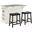 Crosley Furniture Julia Metal Top Kitchen Island with Saddle Stools in White