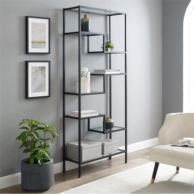 Crosley Furniture Sloane Metal & Glass Etagere in Matte Black