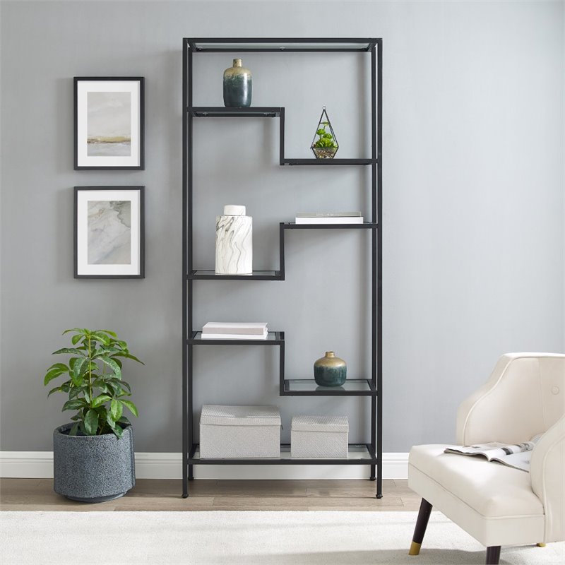 Crosley Furniture Sloane Metal & Glass Etagere in Matte Black