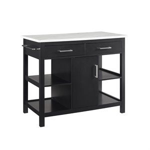 crosley audrey faux marble top kitchen island in black