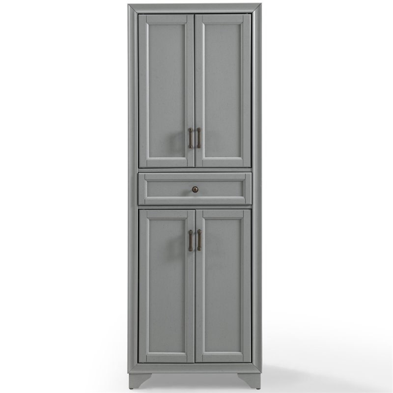 Crosley Furniture Tara Wood 4 Door Pantry in Distressed Gray/Black