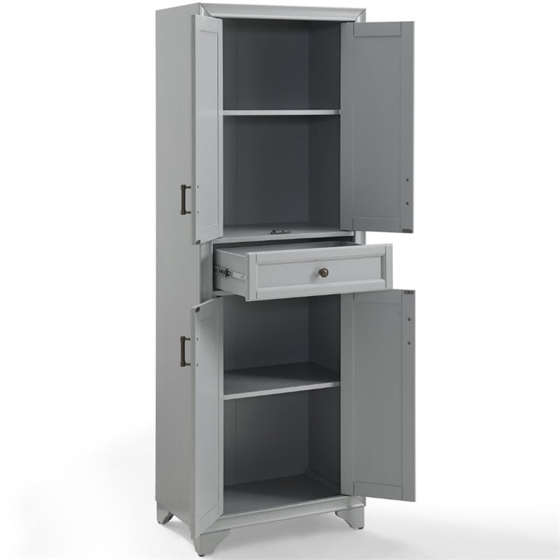 Crosley Furniture Tara Wood 4 Door Pantry in Distressed Gray/Black