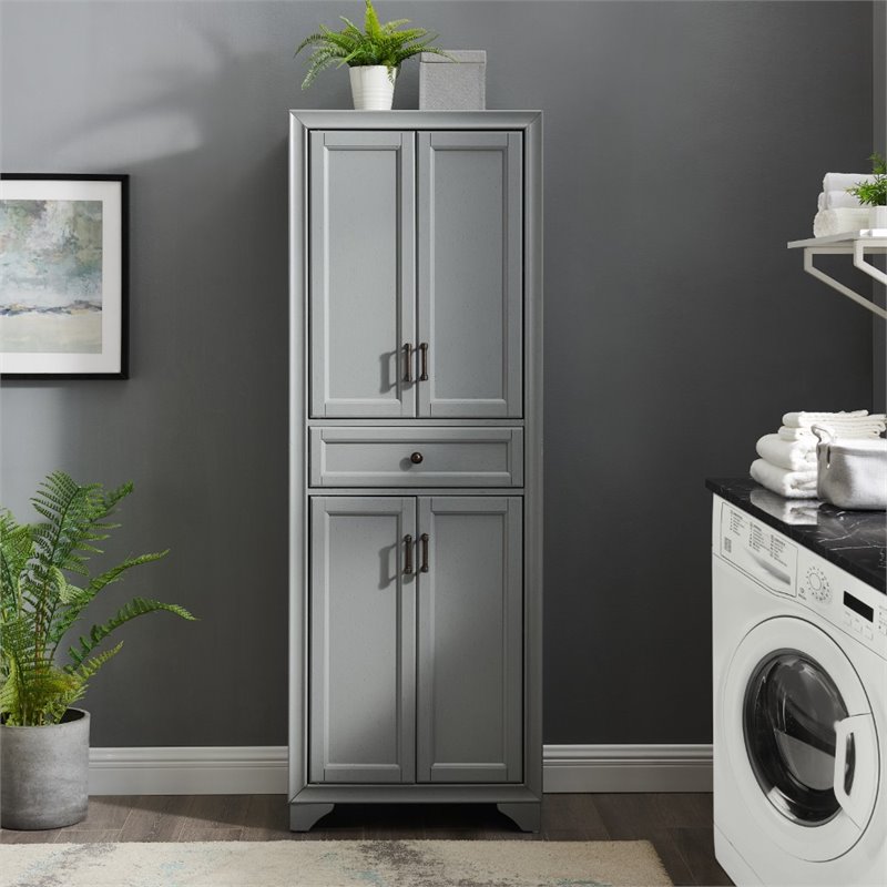 Crosley Furniture Tara Wood 4 Door Pantry in Distressed Gray/Black