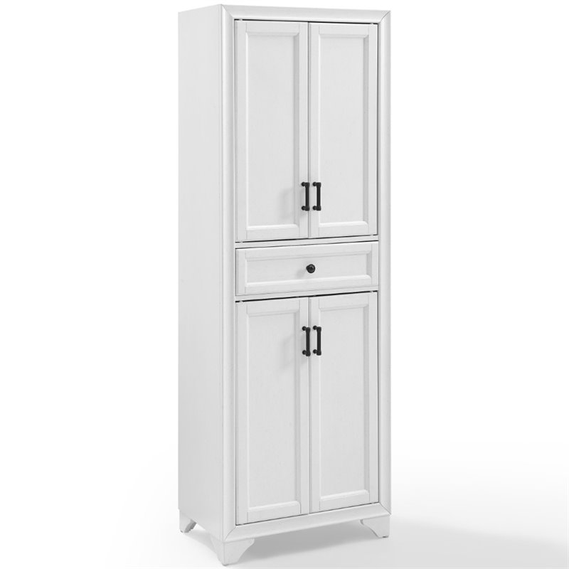 Crosley Furniture Tara Wood 4 Door Pantry in Distressed White/Black