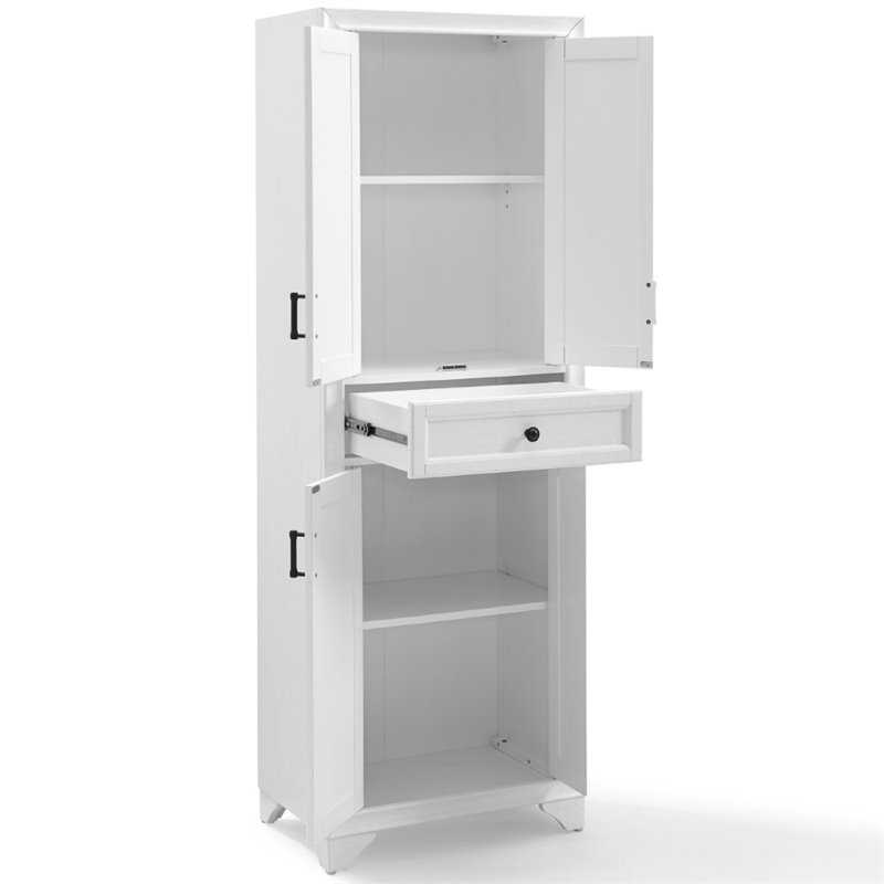 Crosley Furniture Tara Wood 4 Door Pantry in Distressed White/Black
