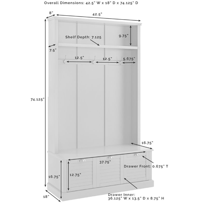 Crosley Furniture Ellison MDF Wood/Birch Veneer Hall Tree in White
