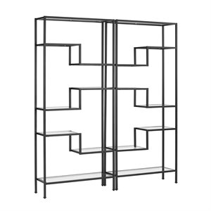 crosley furniture sloane art deco glass metal etagere in matte black