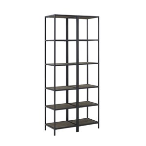 crosley jacobsen 5 shelf narrow etagere bookcase in brown ash (set of 2)