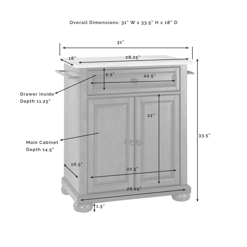 Crosley Furniture Alexandria Wood Granite Top Portable Kitchen Island in White