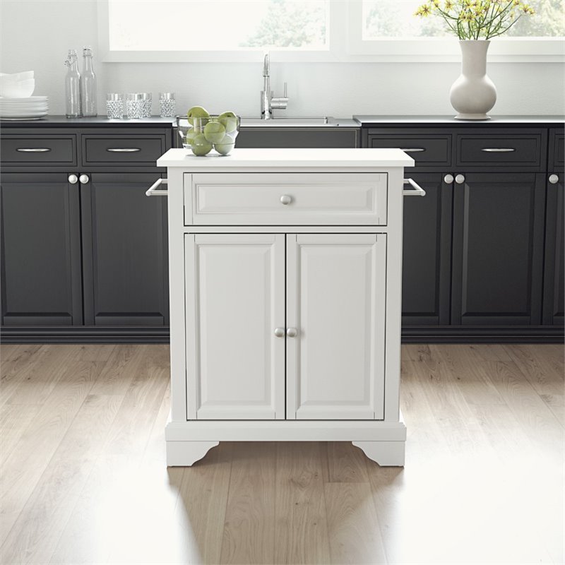 Crosley Furniture Lafayette Wood Granite Top Portable Kitchen Island in White