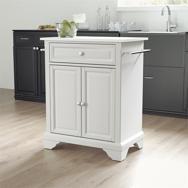 Crosley Furniture Lafayette Wood Granite Top Portable Kitchen Island in White