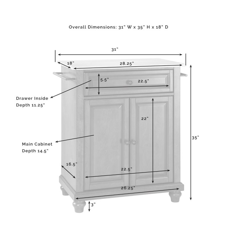 Crosley Furniture Cambridge Wood Granite Top Portable Kitchen Island in White