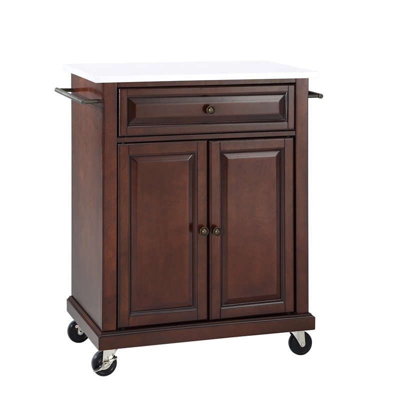 Crosley Compact Kitchen Granite Top Kitchen Cart in Mahogany