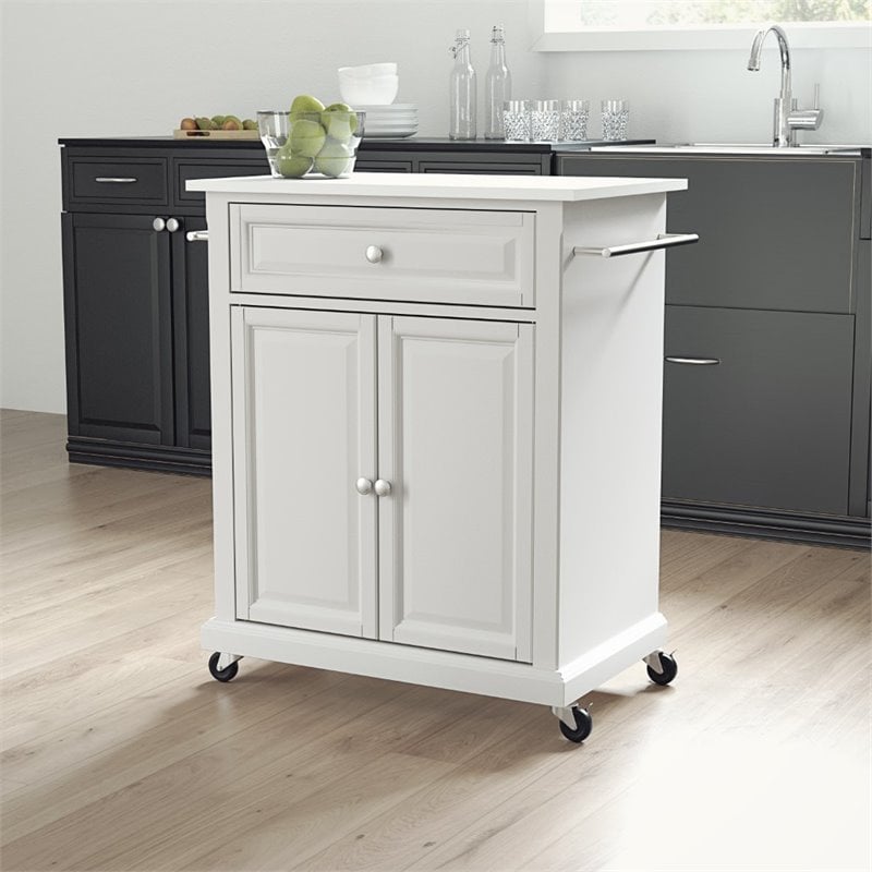 Crosley Compact Granite Top Kitchen Cart, White