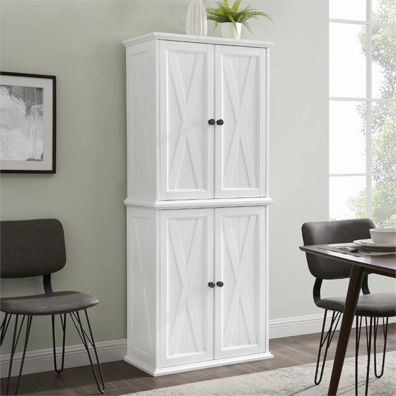 Crosley Furniture Clifton Wood 4 Door Pantry in Distressed White