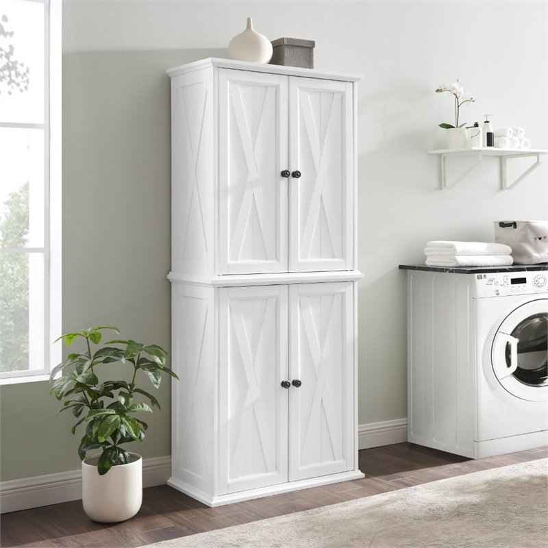 Crosley Furniture Clifton Wood 4 Door Pantry in Distressed White