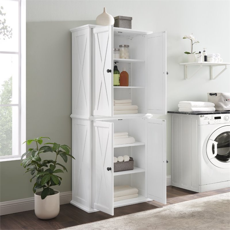 Crosley Furniture Clifton Wood 4 Door Pantry in Distressed White