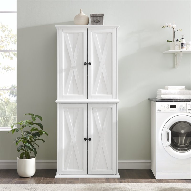 Crosley Furniture Clifton Wood 4 Door Pantry in Distressed White