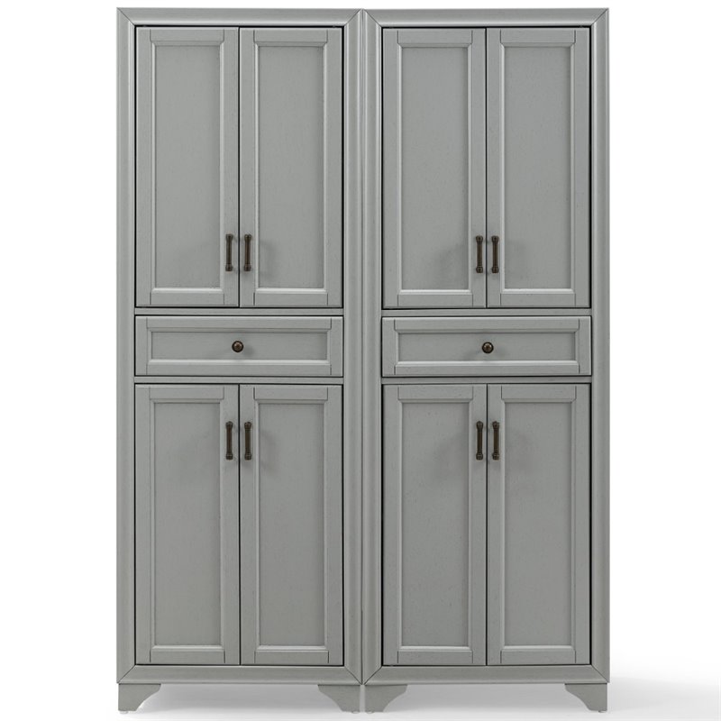 Crosley Furniture Tara Wood 4 Door Pantry Set in Distressed Gray (Set of 2)