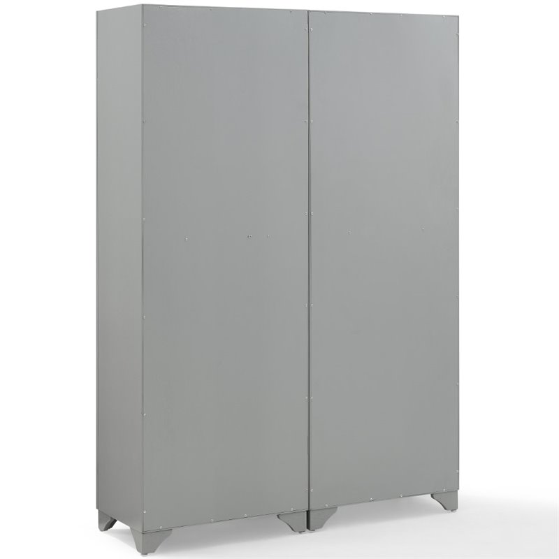 Crosley Furniture Tara Wood 4 Door Pantry Set in Distressed Gray (Set of 2)