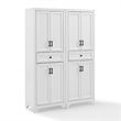 Crosley Furniture Tara Wood 4 Door Pantry Set in Distressed White (Set of 2)