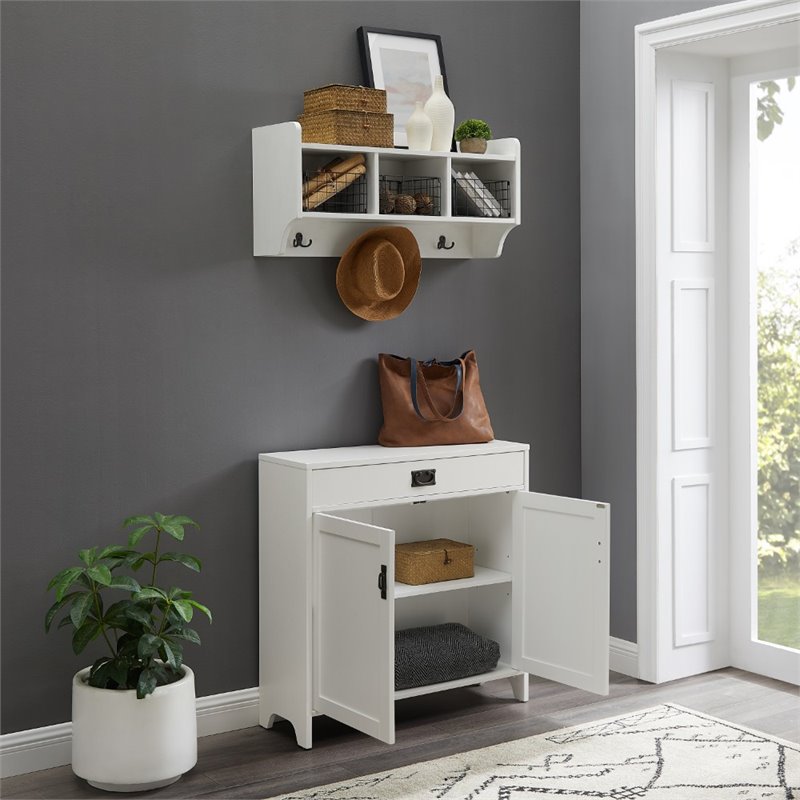 Crosley Fremont 2 Piece Entryway Set in Distressed White Cymax Business
