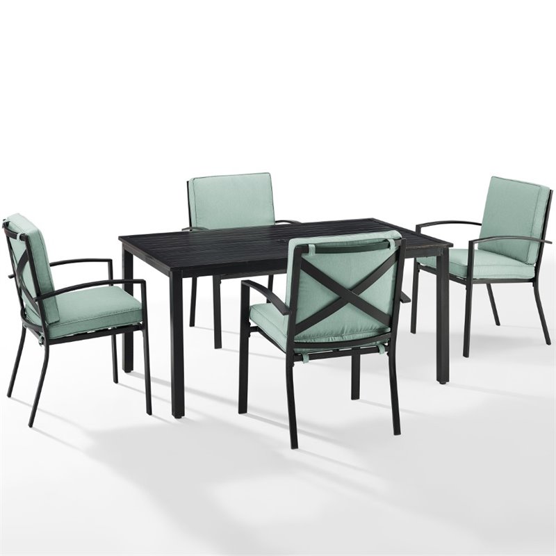Crosley Furniture Kaplan 5-Piece Fabric & Metal Outdoor Dining Set in Mist Green