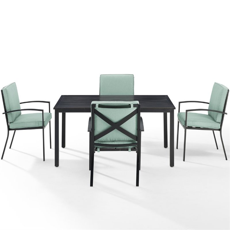 Crosley Furniture Kaplan 5-Piece Fabric & Metal Outdoor Dining Set in Mist Green