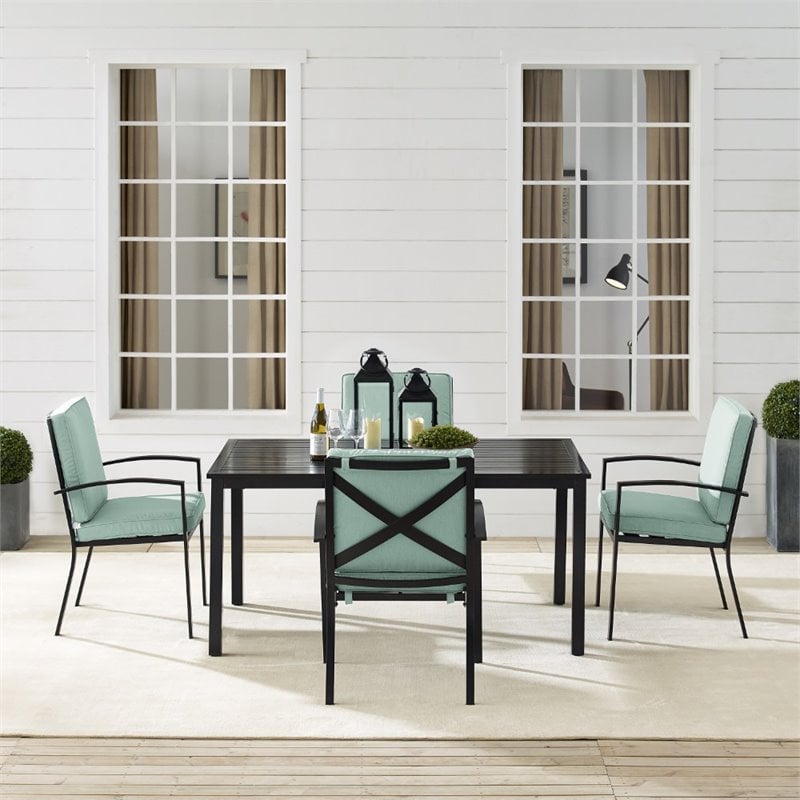Crosley Furniture Kaplan 5-Piece Fabric & Metal Outdoor Dining Set in Mist Green