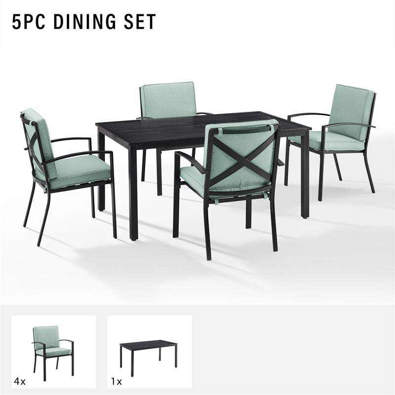 Crosley Furniture Kaplan 5-Piece Fabric & Metal Outdoor Dining Set in Mist Green