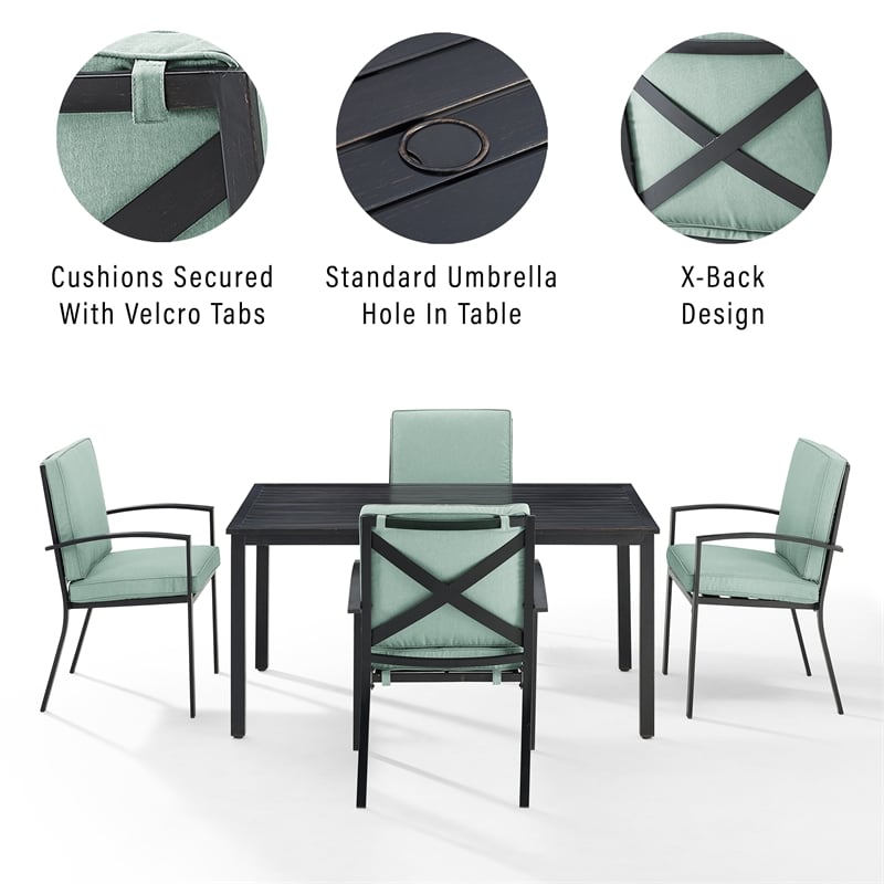 Crosley Furniture Kaplan 5-Piece Fabric & Metal Outdoor Dining Set in Mist Green