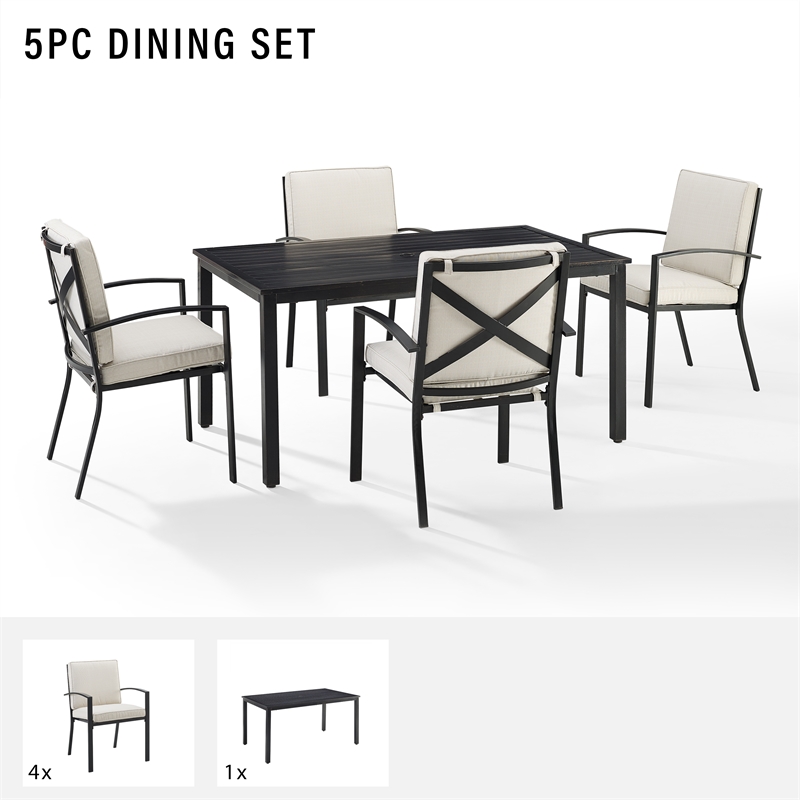 Crosley Furniture Kaplan 5-Piece Fabric & Metal Outdoor Dining Set in Oatmeal