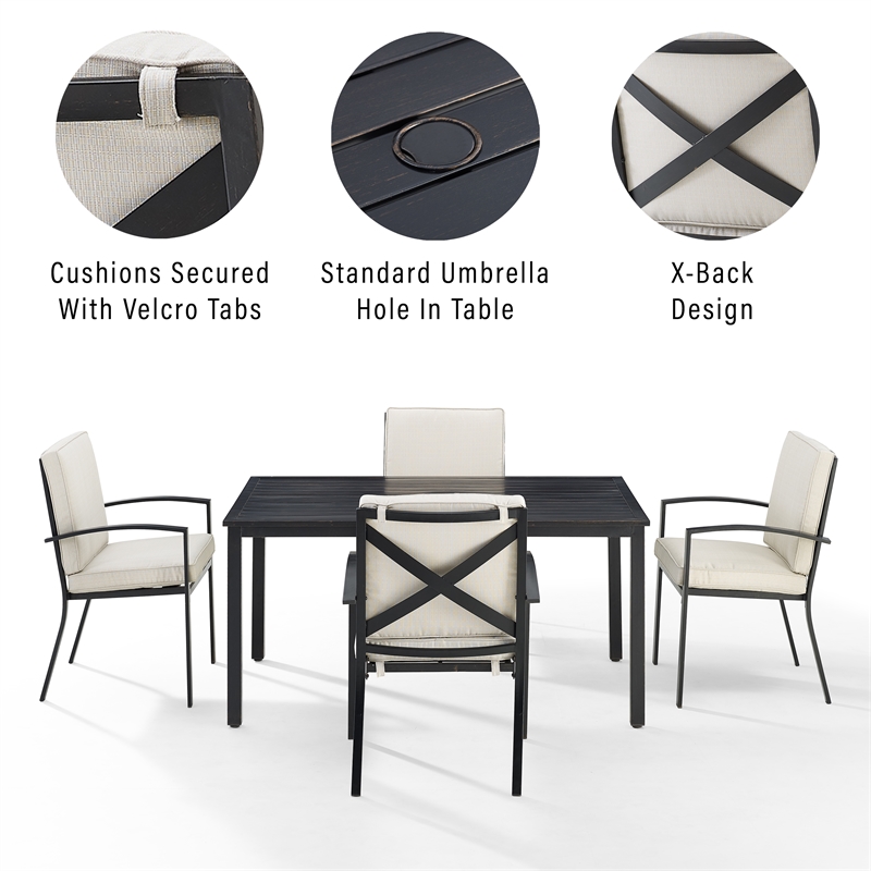 Crosley Furniture Kaplan 5-Piece Fabric & Metal Outdoor Dining Set in Oatmeal