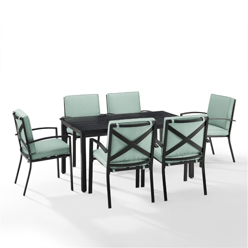 Crosley Furniture Kaplan 7-Piece Fabric & Metal Outdoor Dining Set in Mist Green