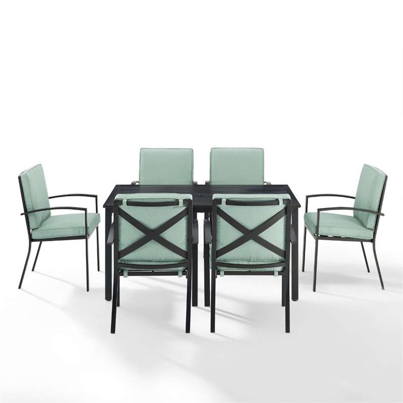 Crosley Furniture Kaplan 7-Piece Fabric & Metal Outdoor Dining Set in Mist Green