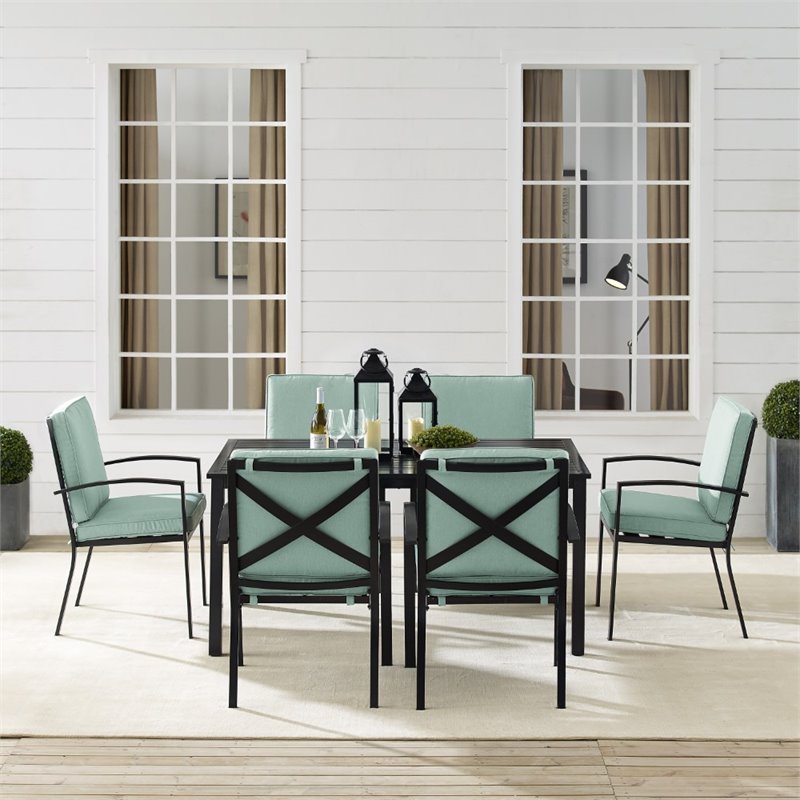 Crosley Furniture Kaplan 7-Piece Fabric & Metal Outdoor Dining Set in Mist Green
