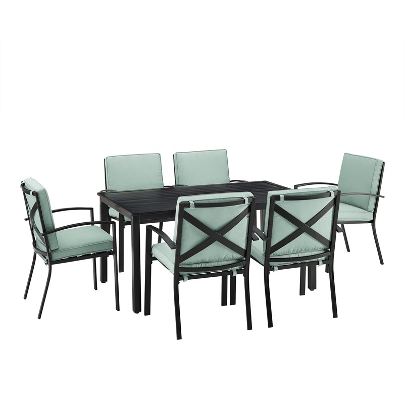Crosley Furniture Kaplan 7-Piece Fabric & Metal Outdoor Dining Set in Mist Green