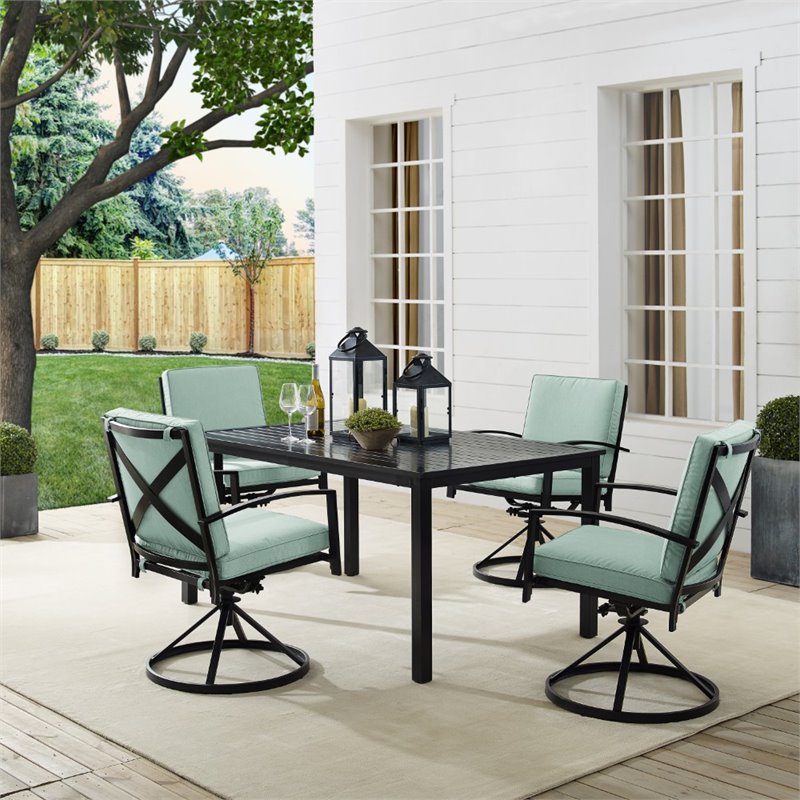 Crosley Furniture Kaplan 5 Piece Metal Outdoor Dining Set in Mist Green