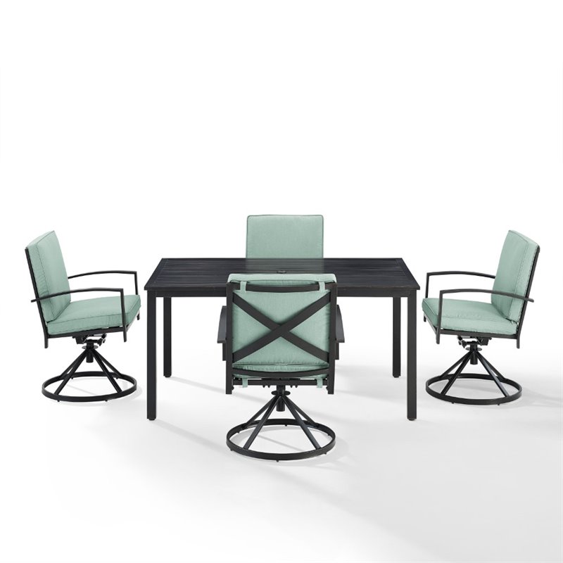 Crosley Furniture Kaplan 5 Piece Metal Outdoor Dining Set in Mist Green