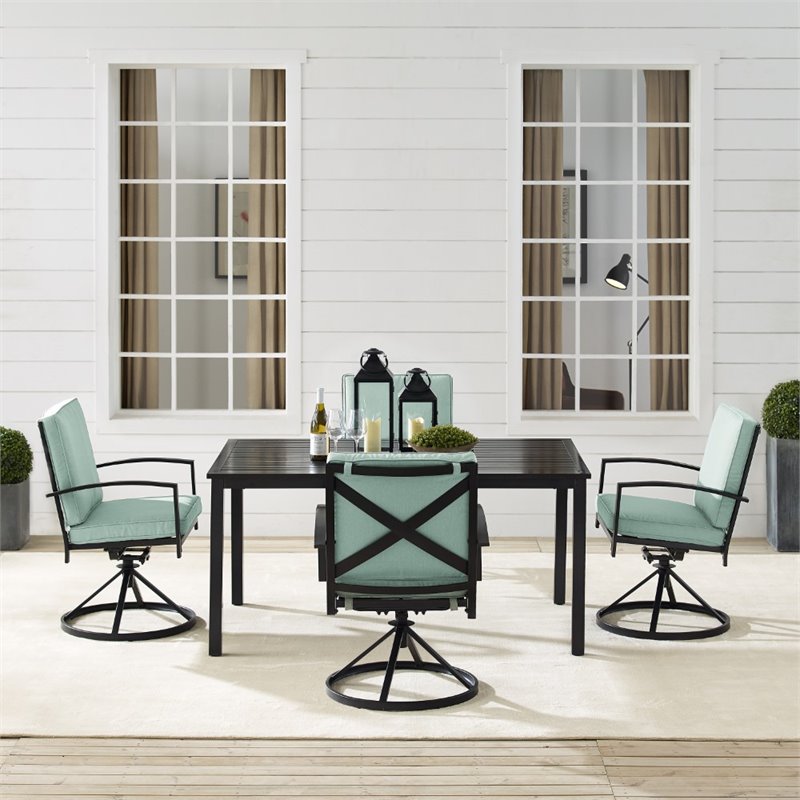Crosley Furniture Kaplan 5 Piece Metal Outdoor Dining Set in Mist Green