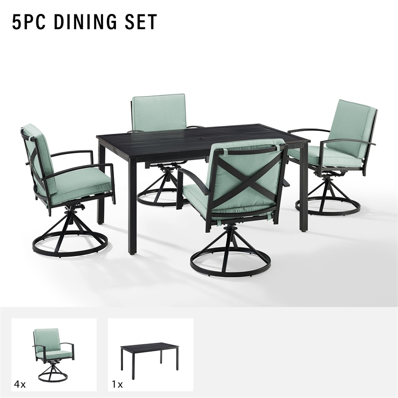 Crosley Furniture Kaplan 5 Piece Metal Outdoor Dining Set in Mist Green