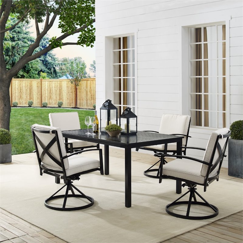 Crosley Furniture Kaplan 5 Piece Metal Outdoor Dining Set in Oatmeal