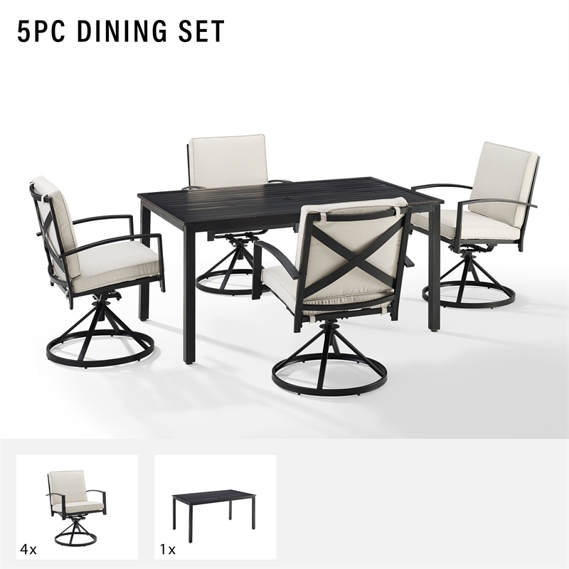 Crosley Furniture Kaplan 5 Piece Metal Outdoor Dining Set in Oatmeal