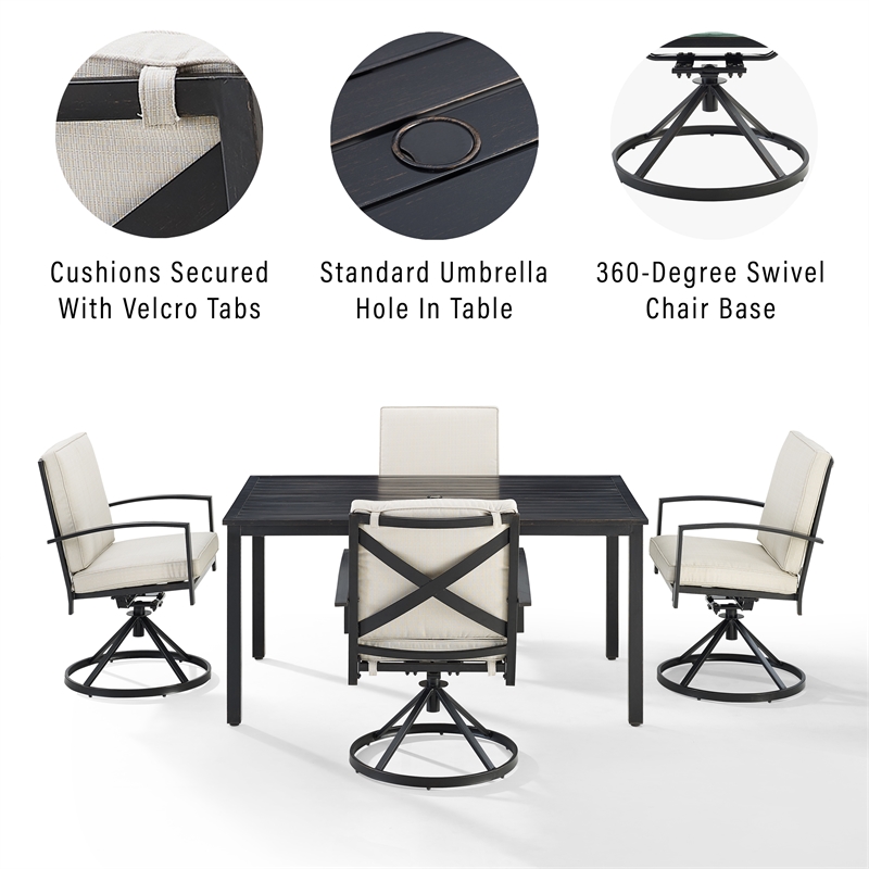 Crosley Furniture Kaplan 5 Piece Metal Outdoor Dining Set in Oatmeal