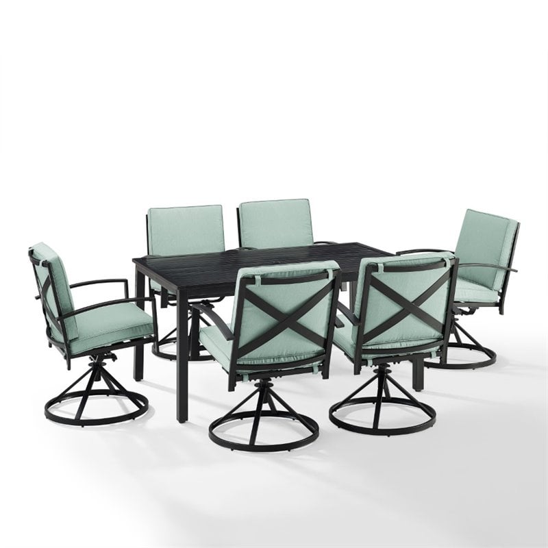 Crosley Furniture Kaplan 7 Piece Metal Outdoor Dining Set in Mist Green