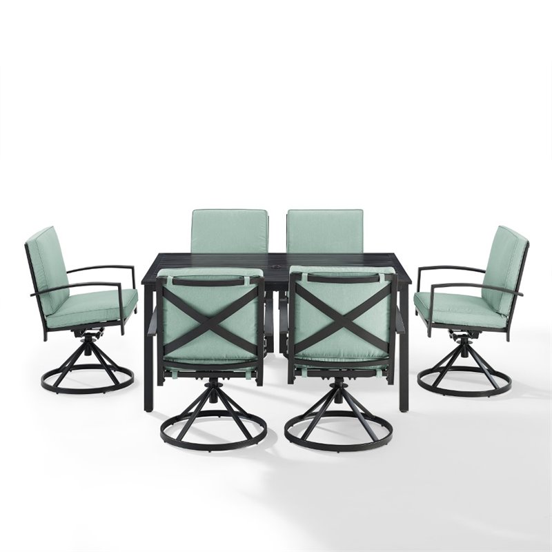 Crosley Furniture Kaplan 7 Piece Metal Outdoor Dining Set in Mist Green